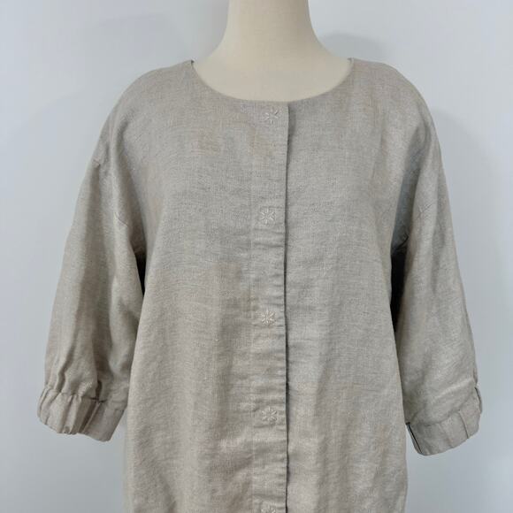 Eileen Fisher Twinkle Natural Linen Jacket Blazer Short Sleeve Snap Front 1X - Picture 3 of 11